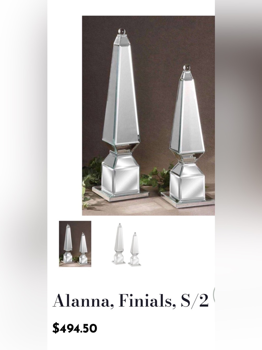 Uttermost Mirrored Alanna Finials